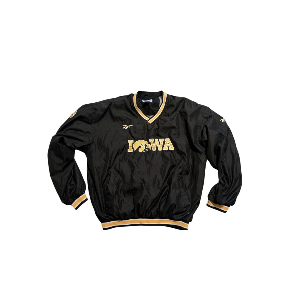 Vtg Reebok IOWA Men's XL Black Pullover Sweatshirt‎ Polyester Long Sleeve Lined